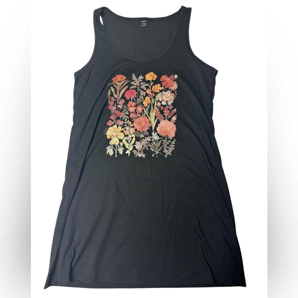 SHEIN Black Floral Graphic‎ Tank Top - Size M
